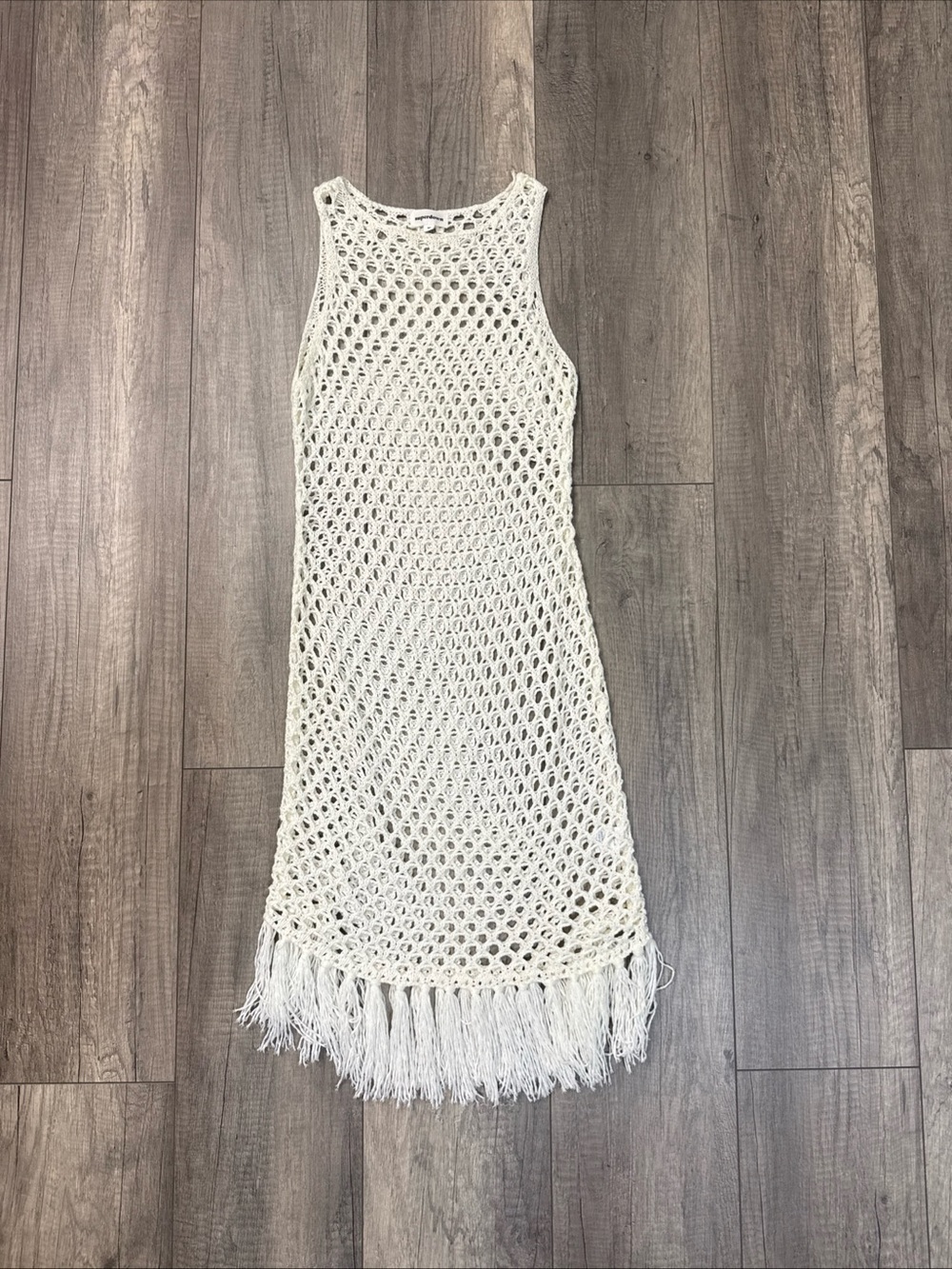 superdown White Crochet Maxi Dress with Fringe Hem